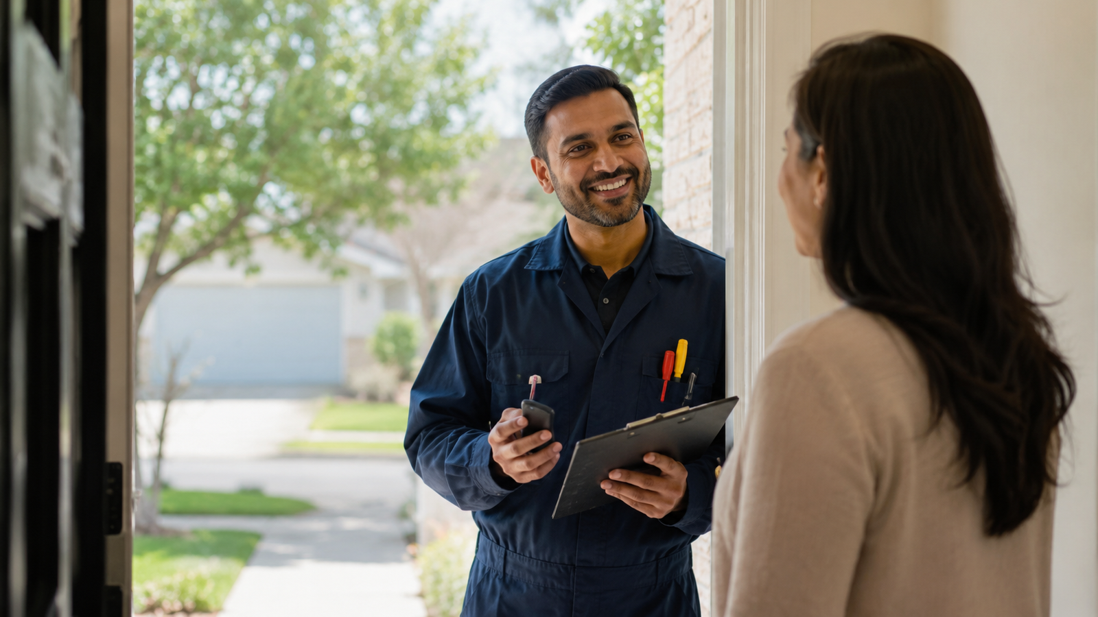 SA Enterprises technician speaking with a customer at the door