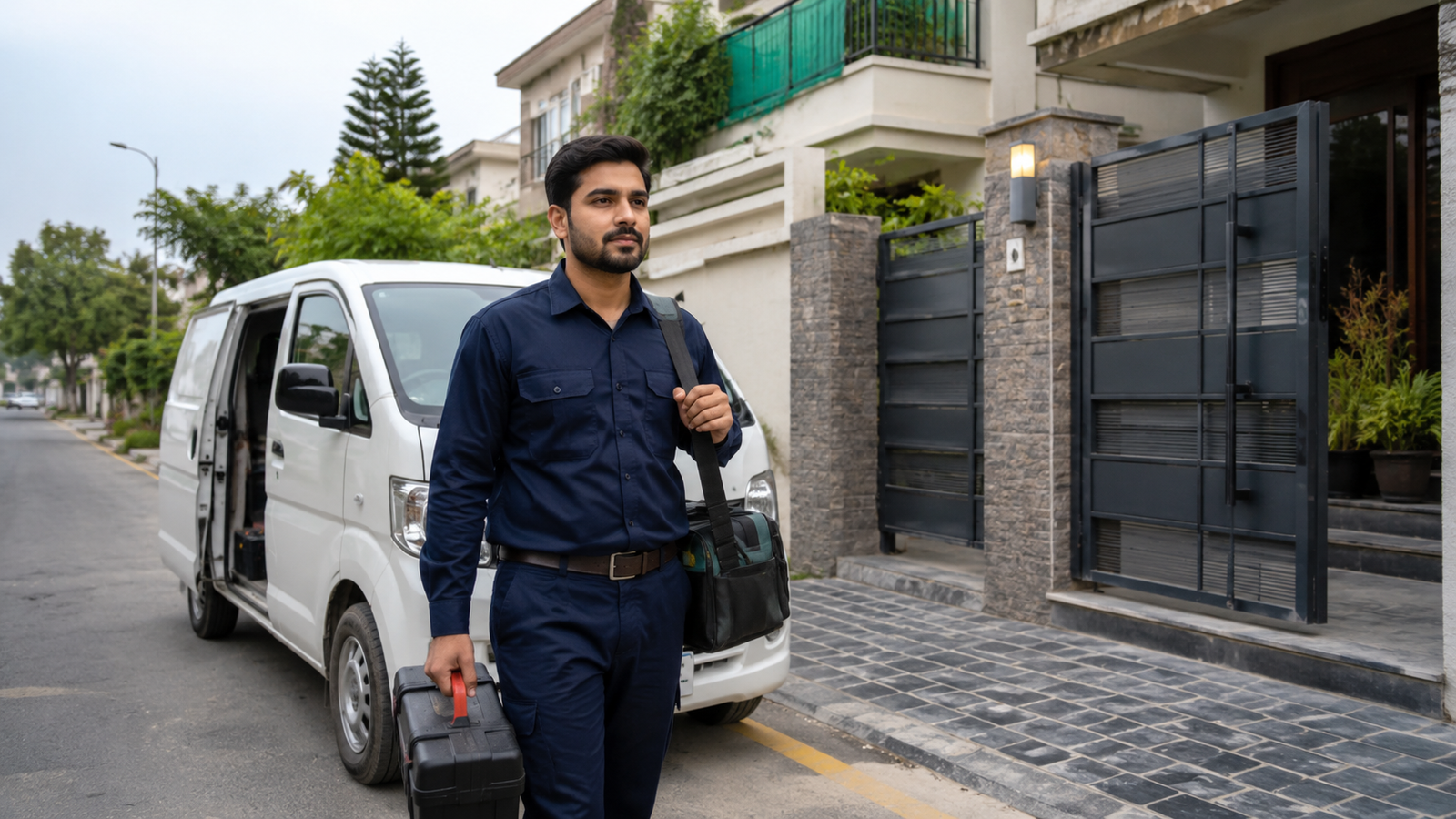 SA Enterprises technician arriving for an electrical service visit