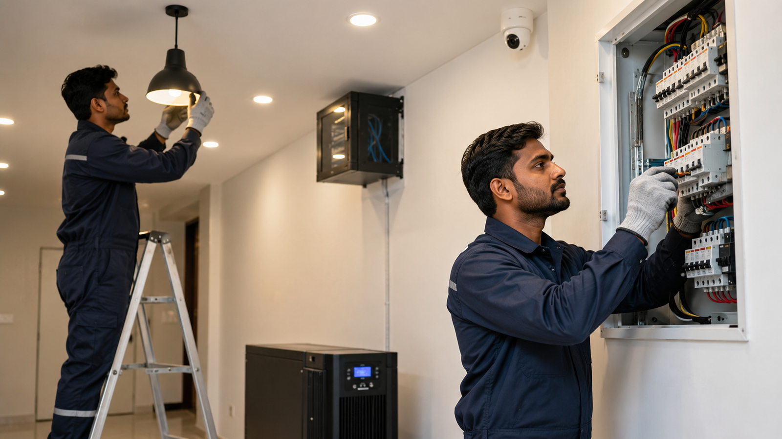 SA Enterprises technicians working on electrical systems